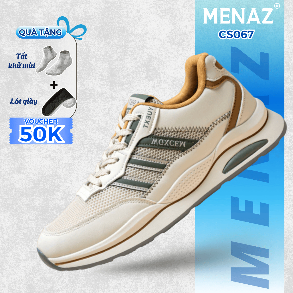 Giày Thể Thao Nam MENAZ CS067 Chất Liệu Da Microfiber Cao Cấp Cùng Vải Thoáng Khí Đế Đúc Cao Su Siêu