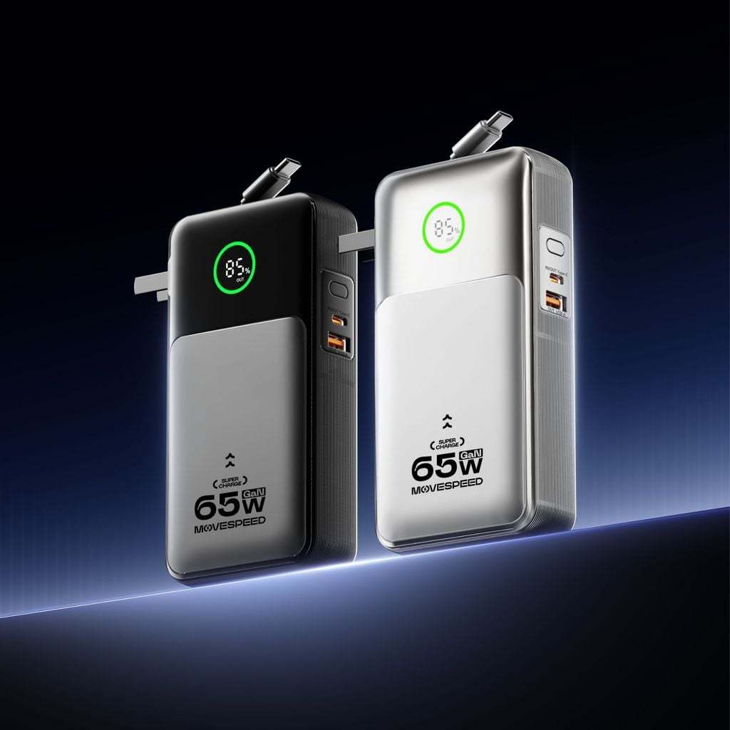 Củ sạc kiêm sạc dự phòng 3-in-1 Movespeed MSP14 | 65W | 20000mAh | Bạc