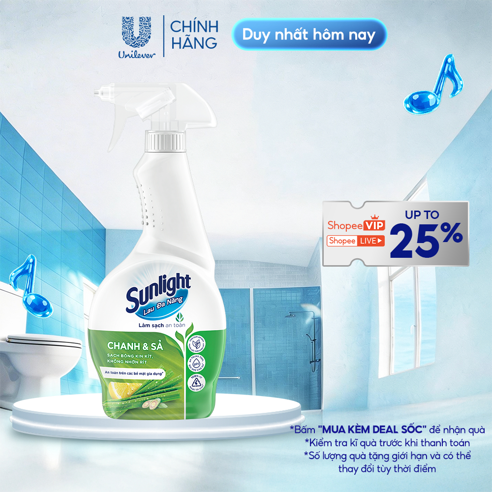 Nước lau đa năng Sunlight Chanh & Sả | Phiên bản nâng cấp từ Cif | Sạch bóng kin kít, không nhờn rít | Chai 500ml