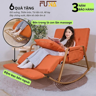 Ghế bập bênh FUNA  2 người ngồi đệm MEMORY, combo gác đệm + con lăn massage, điều chỉnh 10 cấp độ tựa lưng và gác chân