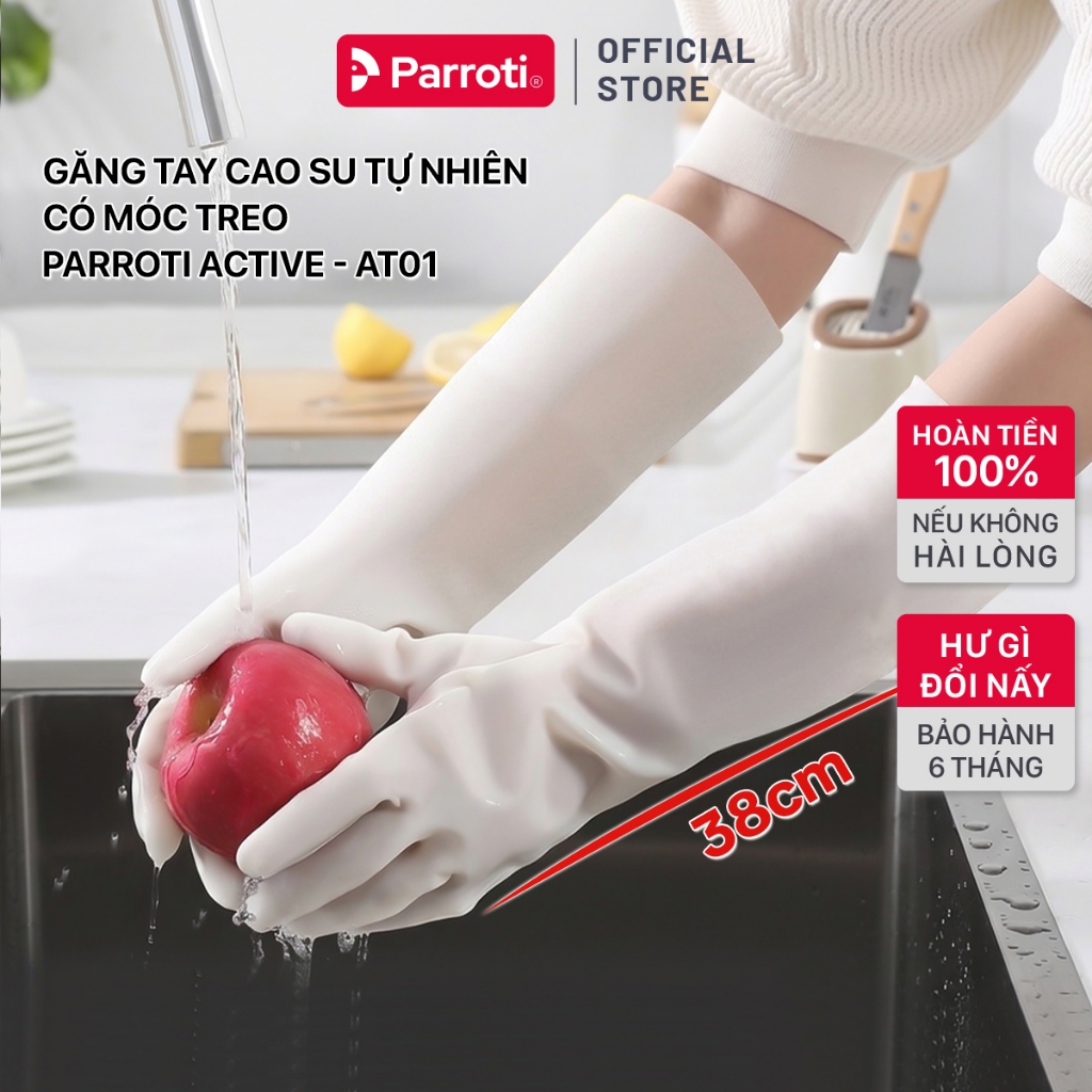 Găng tay cao su siêu dai rửa bát, rửa chén, không mùi hôi, găng tay cao su tự nhiên có móc treo Parr