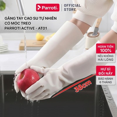 Găng tay cao su siêu dai rửa bát, rửa chén, không mùi hôi, găng tay cao su tự nhiên có móc treo Parroti Active - AT01
