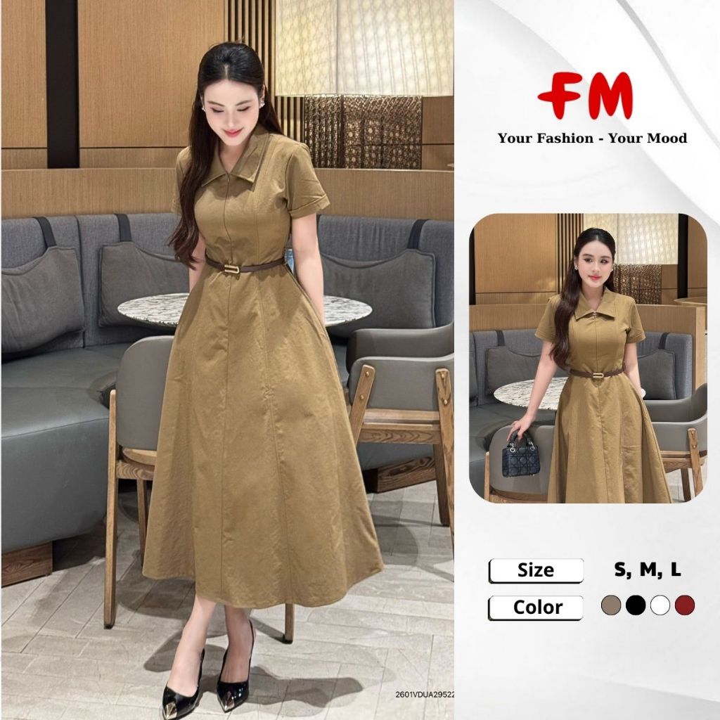 Váy Đầm Nữ Chữ A FMSTYLE Cổ Bẻ Khóa Kép Kèm Nịt - Đầm Maxi Dáng Xòe Công Sở Thanh Lịch 26010960