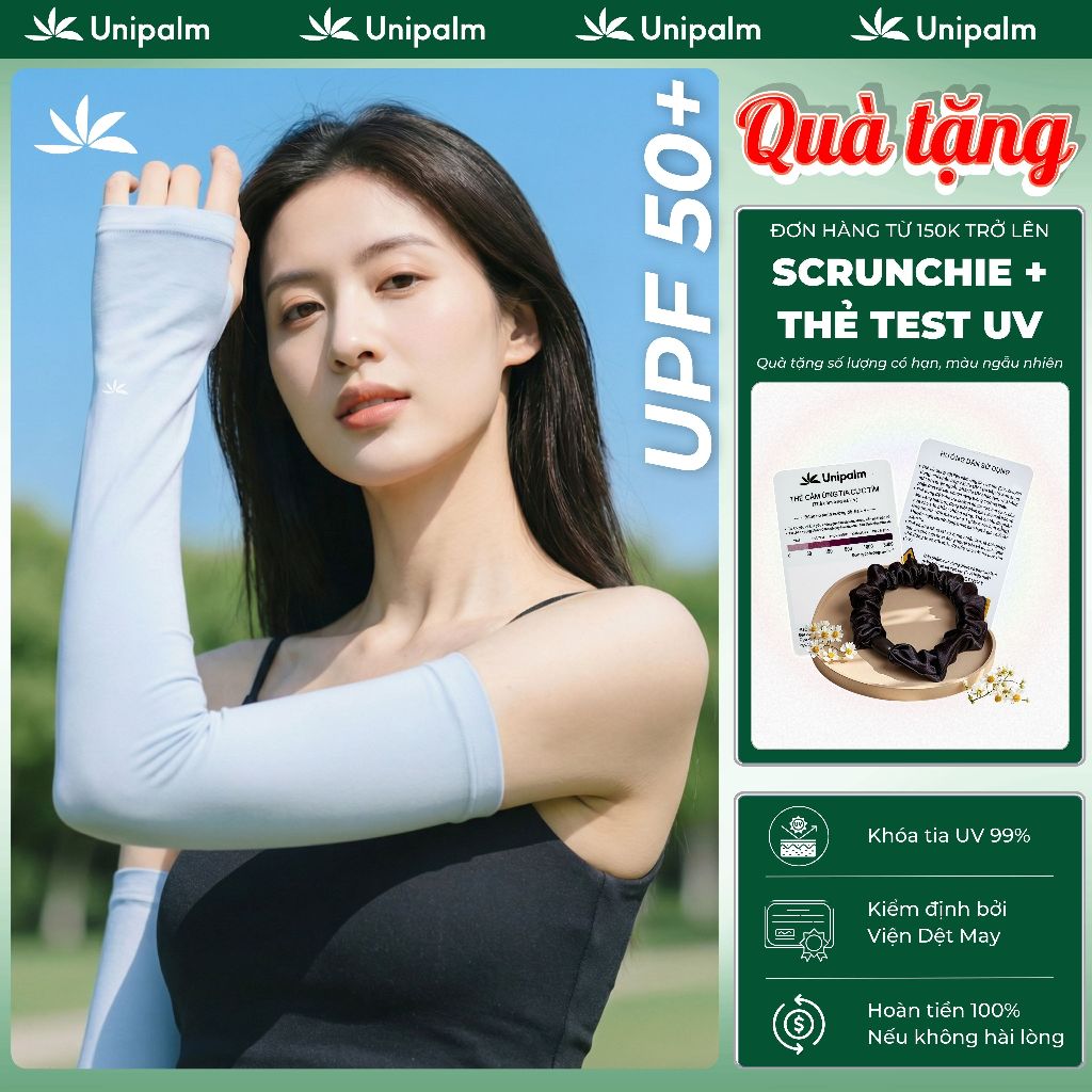 Găng tay chống nắng Unipalm Air F2 dáng ống dài chống tia UV UPF50+ vải lụa băng mát lạnh