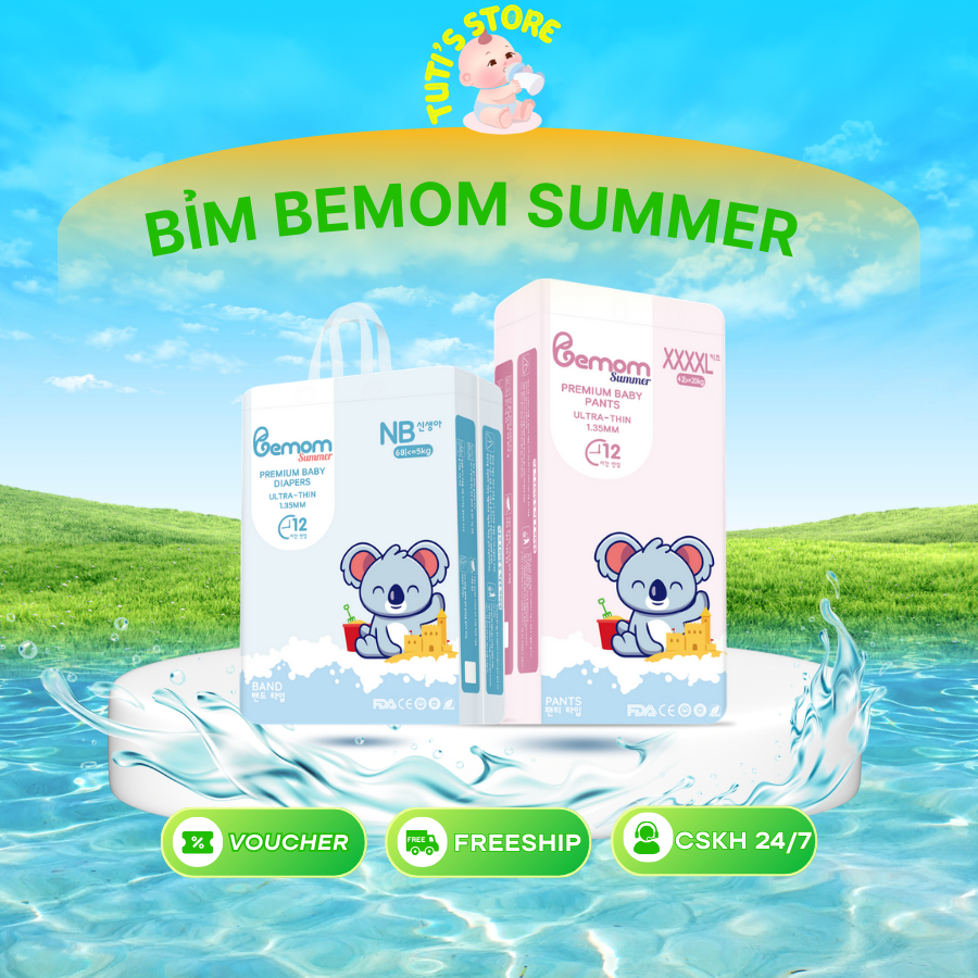 [Chính hãng] Tã Bỉm Hàn quốc Bemom SUMMER mỏng mềm, đủ size NB/S/M/L/XL/2XL/3XL/4XL thấm hút tốt