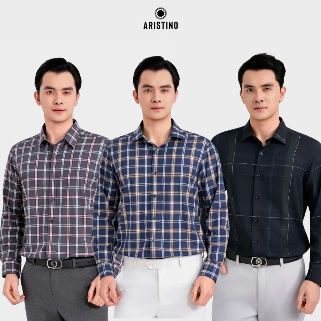 [ONLY ONLINE] Áo Sơ Mi Nam Dài Tay ARISTINO họa tiết kẻ Đan Lát sang trọng, lịch lãm, thời thượng