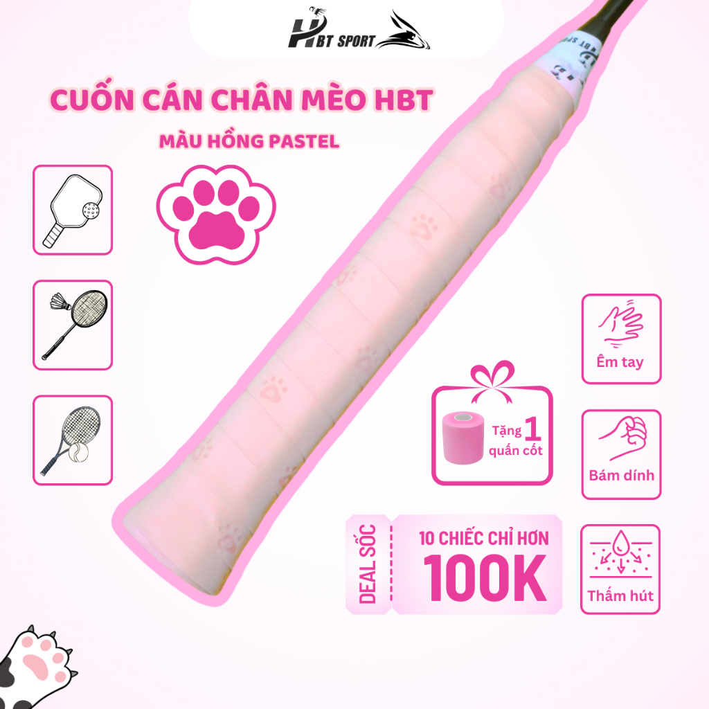 Combo 5 Quấn Cán Chân Mèo HBT, Cuốn Cán Vợt Cầu Lông Chân Báo Cute