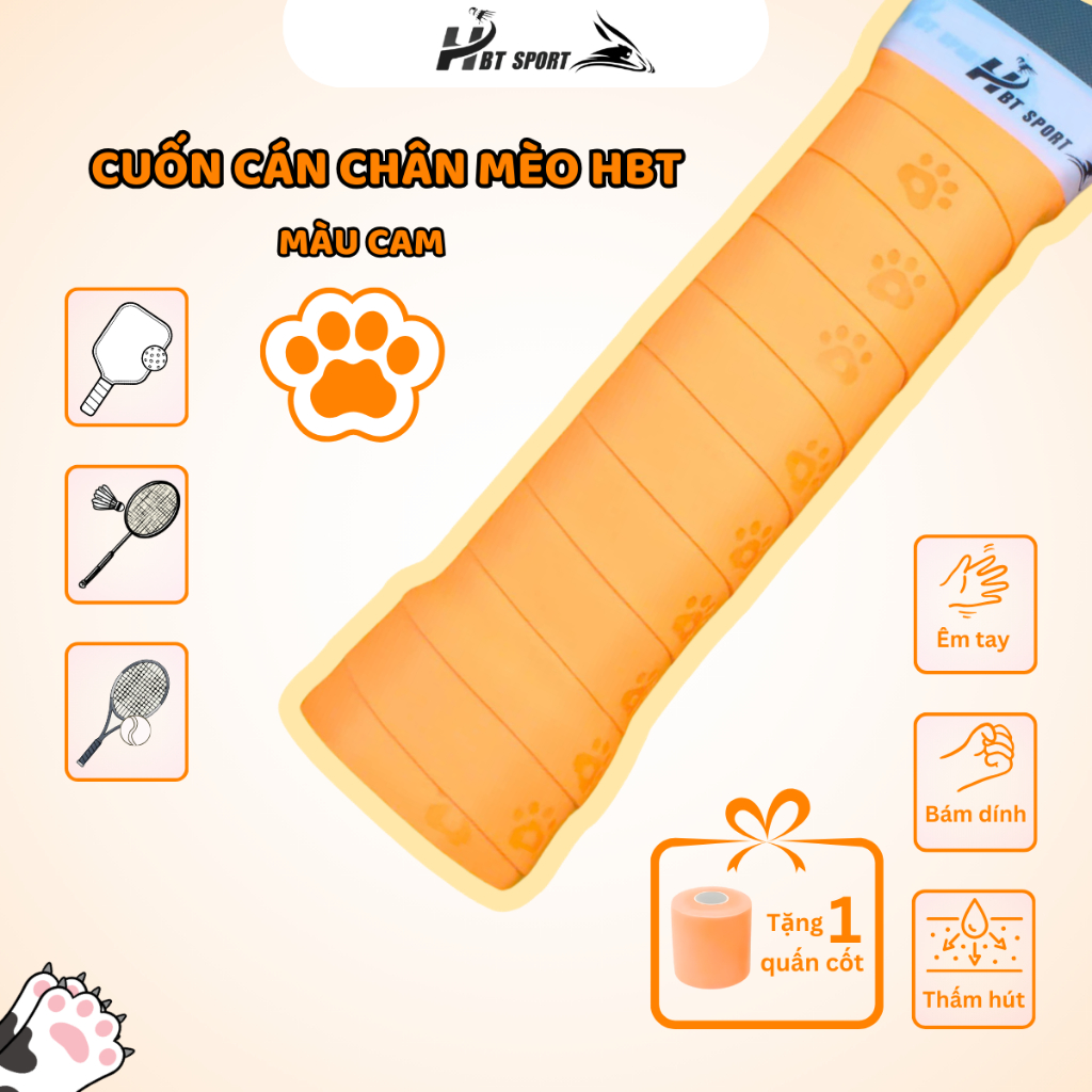 1 Chiếc (1 Cái Lẻ) Quấn Cán Chân Mèo HBT Màu Ngẫu Nhiên, Cuốn Cán Vợt Cầu Lông In Hình Chân Báo Dễ T