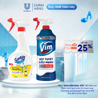 BỘ ĐÔI BỌT TUYẾT SIÊU MẠNH | Bọt tuyết lau bếp Sunlight POWERFOAM - Chai 500ml | Tẩy bồn cầu Vim Bọt tuyết - Chai 500ml