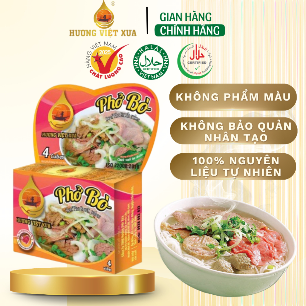 Viên Gia Vị Phở Bò Hương Việt Xưa 75 gram 4 Viên 1 Hộp Gia Vị Nấu Phở Bò , Viên Gia Vị Nấu Ăn Chuẩn 