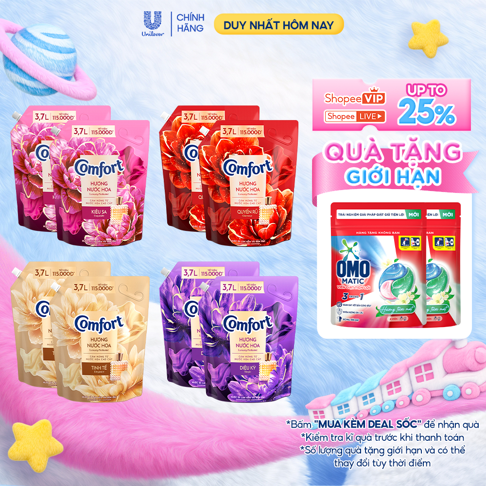 Combo 2 Nước Xả Vải Comfort Hương Nước Hoa 100 Giờ Lưu Hương túi 3.7L