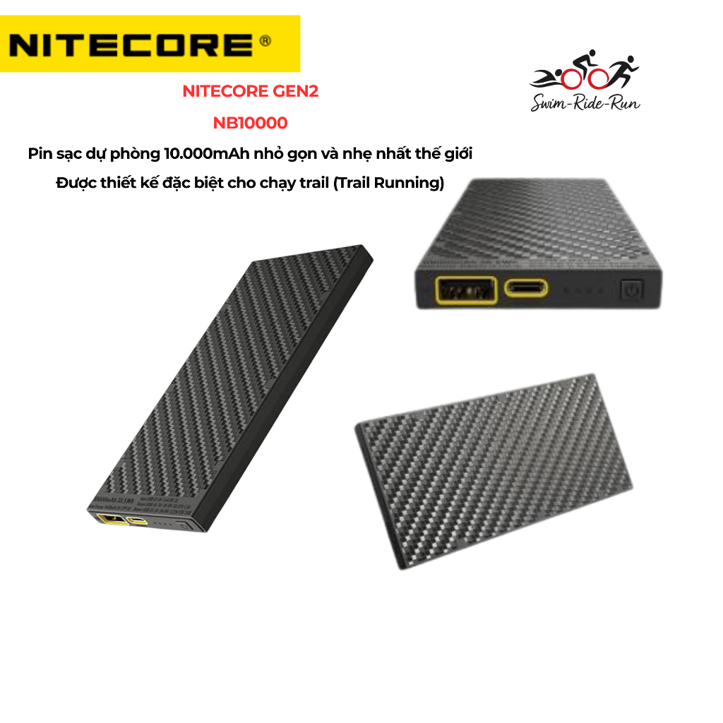 NITECORE NB10000 GEN2 10000mAh Power Bank Carbon Fiber Siêu Nhẹ 150g Sạc Nhanh 20W - Pin Dự Phòng Ch