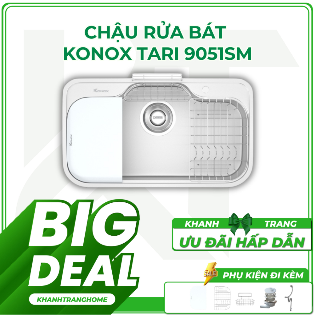 Chậu rửa chén Konox Tari 9051SM chính hãng, phong cách Nhật, bề mặt mịn cao cấp - Khánh Trang Home 2