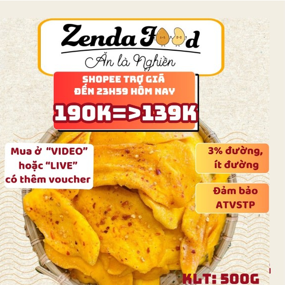Xoài sấy dẻo ZENDAFOOD, ăn là ghiền túi 500gr