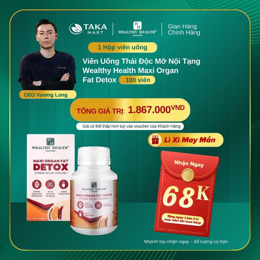 Viên Uống Thải Độc Mỡ Nội Tạng, Giảm Căng Thẳng, Wealthy Health Maxi Organ Fat Detox 60 Viên | ÚC