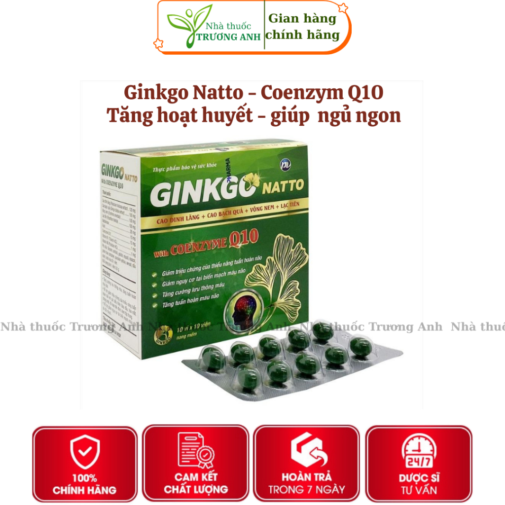 Viên Bổ Não PV Pharma Ginkgo Natto With Coenzyme Q10. Hỗ Trợ Giảm Đau Đầu, Chóng Mặt. Hộp 100 viên