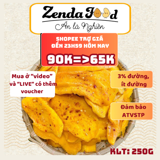 Xoài sấy dẻo ZENDAFOOD, ăn là ghiền túi 250gr