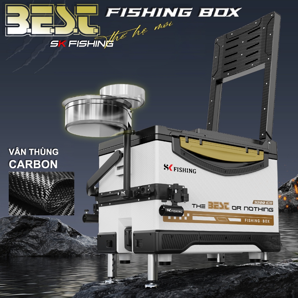 Thùng Câu Đài BEST SK FISHING 32L bộ phụ kiện thế hệ mới Pat đôi mở rộng