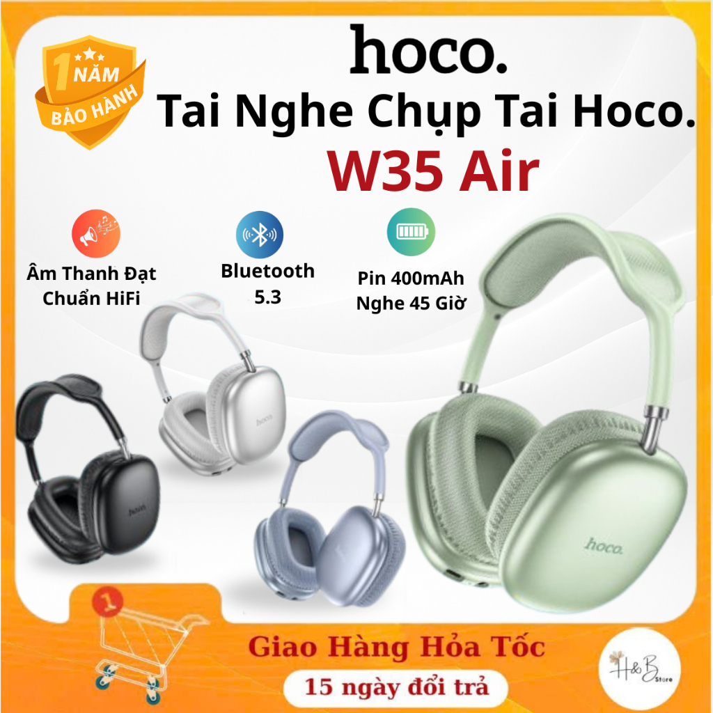 Tai Nghe Chụp Tai Bluetooth Hoco W35 Air - Pin 45H, Âm Thanh HiFi, Chống Ồn, Thiết Kế Thời Thượng