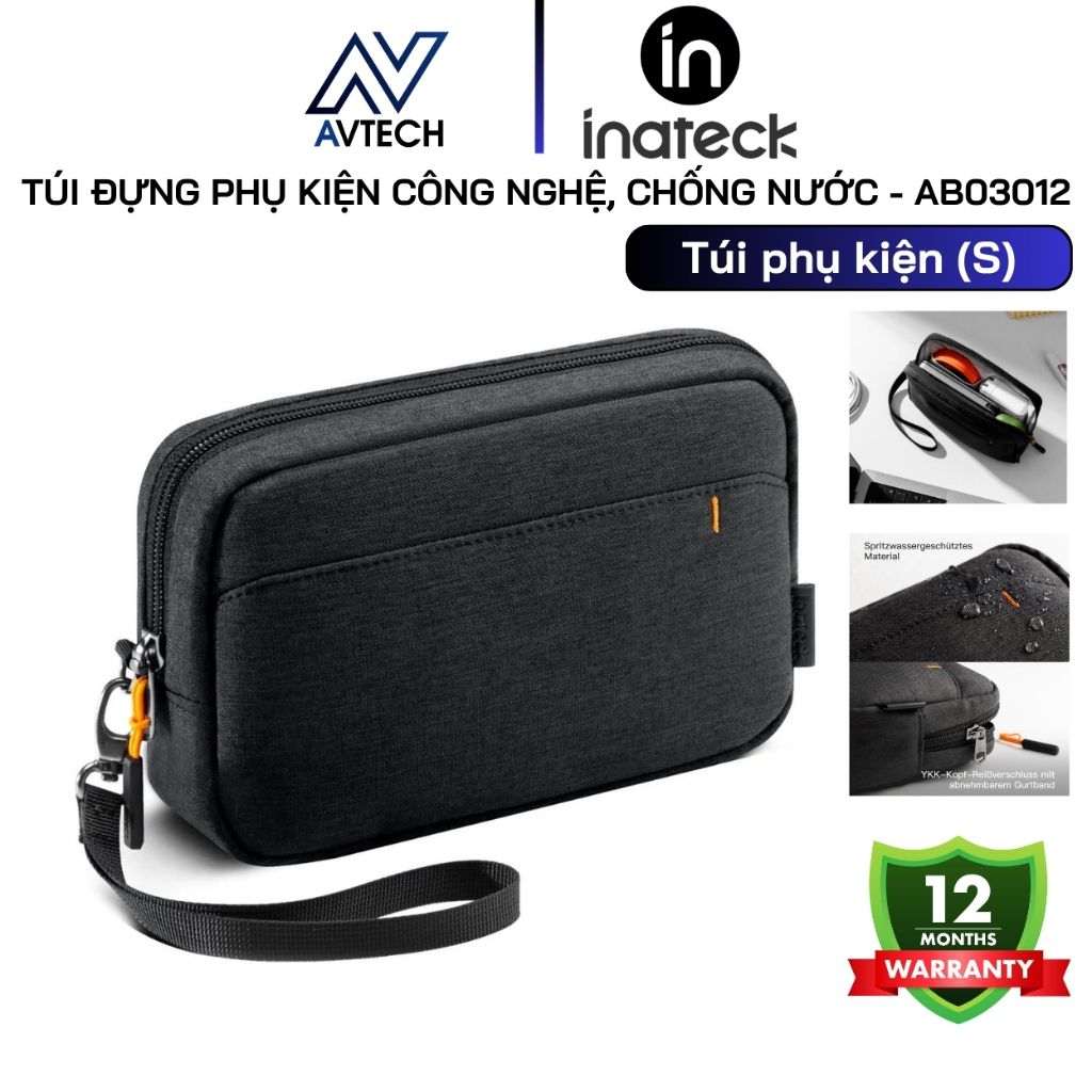 Túi Đựng Phụ Kiện Công Nghệ Inateck AB03012 Size S - Organizer Đa Năng, Chống Bắn Nước, Khóa YKK, Vải RPET 600D