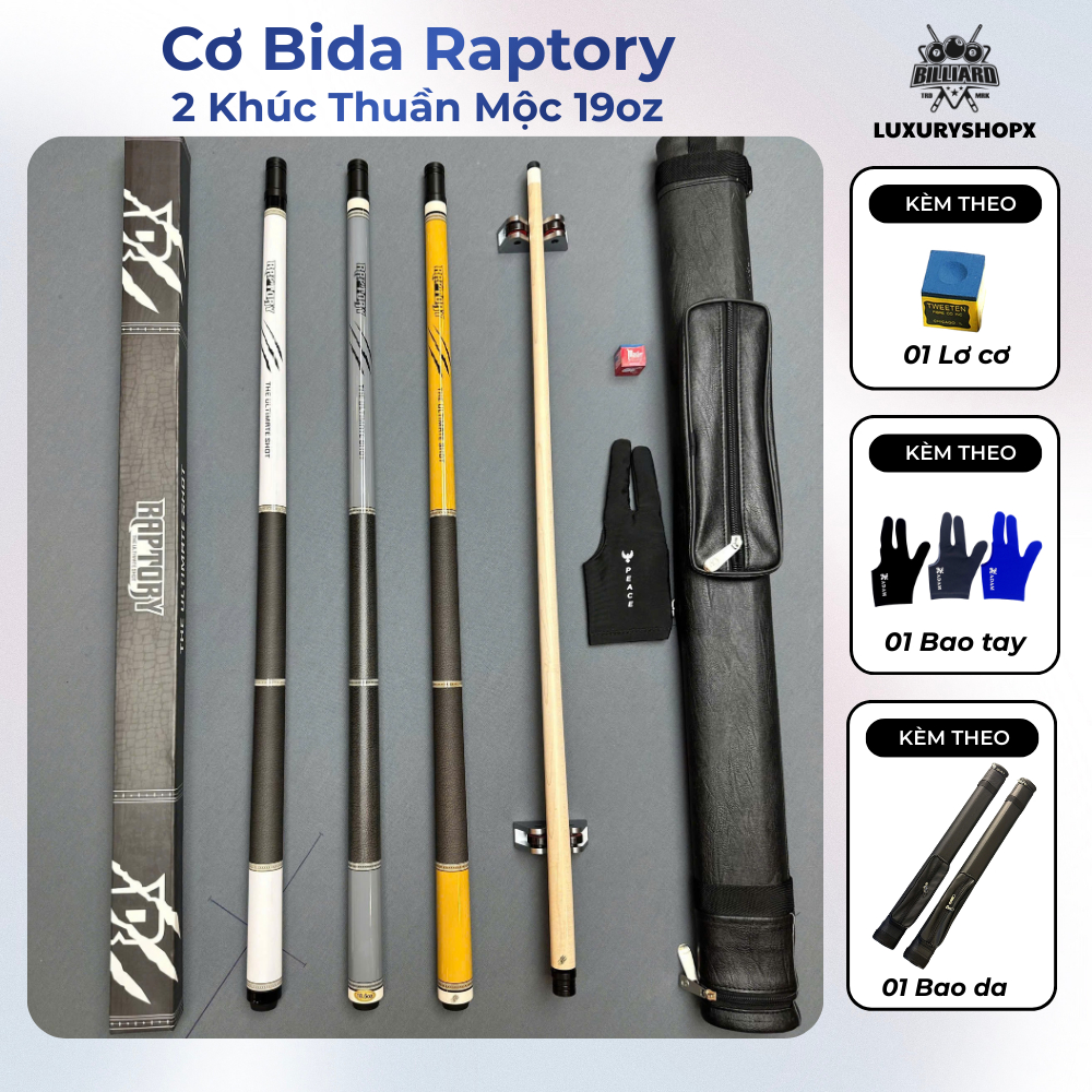 Cơ Bida lỗ Raptory 2 Khúc Mộc Công Nghệ, Cơ Bida Cao Cấp 19oz Đầu 11.5–12.7mm, Gậy Bi a - Billiards 