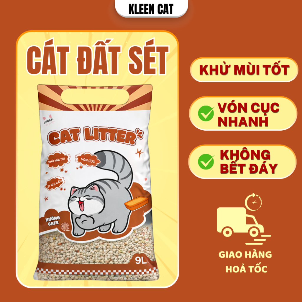 Cát Vệ Sinh Cho Mèo Kleen Cat 9l, Cát Mèo Khử Mùi Diệt Khuẩn Premium Cat Litter - CM01