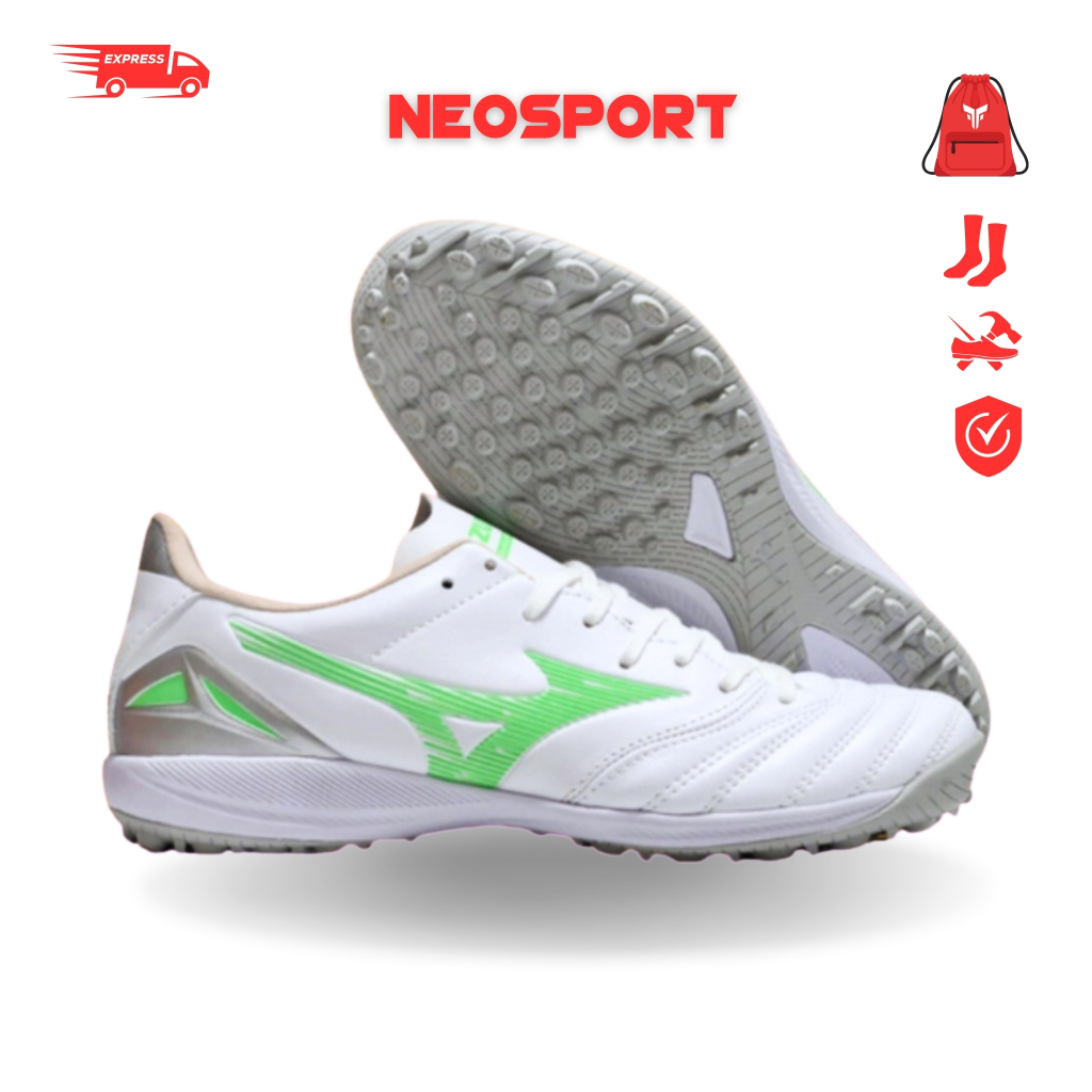 Giày Bóng Đá Cỏ Nhân Tạo Mizuno Morelia Neo 4 Pro Đế Đệm Trắng Logo Xanh Lá TF