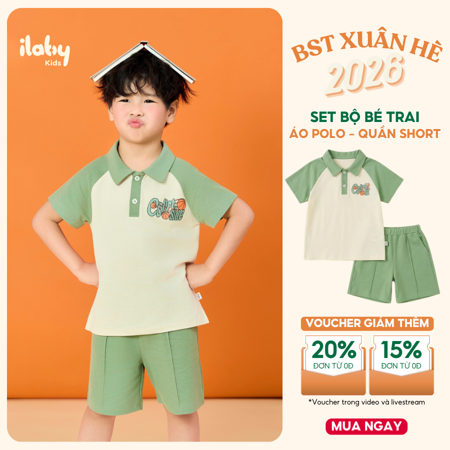 [ILABY 10-40kg] Set bộ bé trai áo polo phối màu và quần đùi basic phong cách Hàn Quốc [3523]
