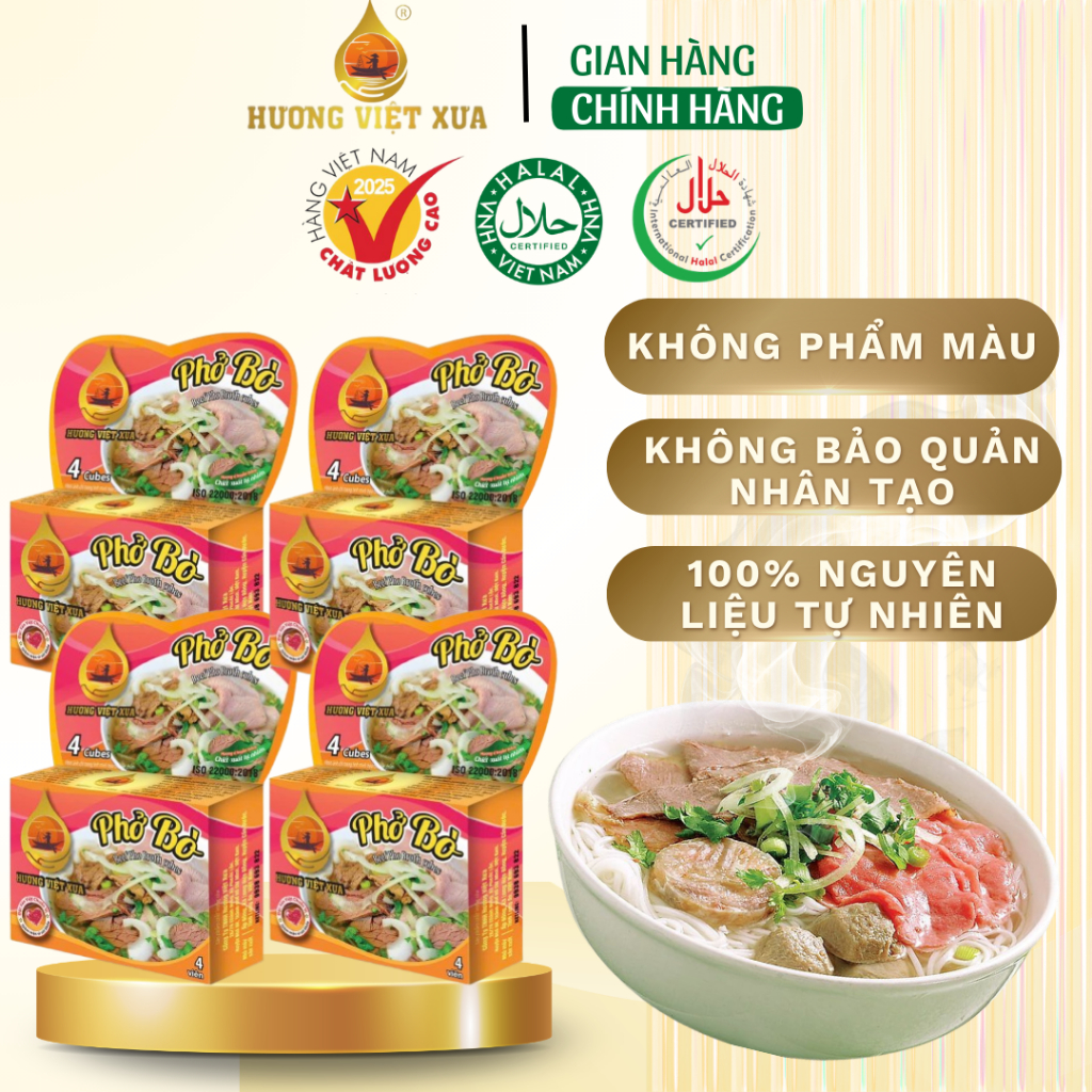 Combo 4 Hộp Viên gia vị Phở Bò Hương Việt Xưa 75G ( 4 Viên 1 Hộp) Gia Vị Nấu Phở Bò Viên Súp Nấu Phở