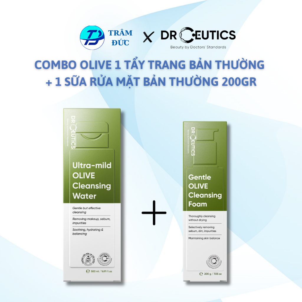 DrCeutics [Combo] Tẩy trang Olive DrCeutics Ultra-mild 500mL và Sữa rửa mặt DrCeutics (Bbản Tự Tâm)