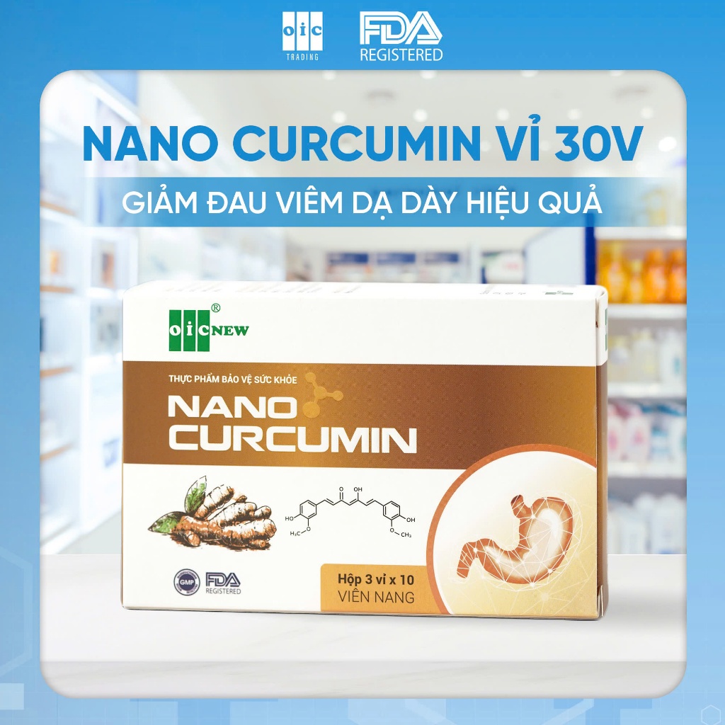 Nano Curcumin OIC NEW tinh chất Nghệ giảm đau Dạ dày, hành tá tràng,Hộp 30 viên