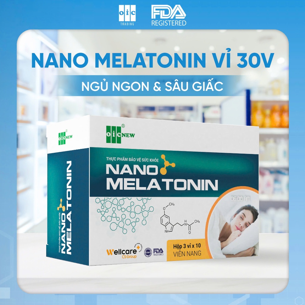 Nano Melatonin OIC NEW Hỗ Trợ Cải Thiện Tình Trạng Mất Ngủ, Hộp 30 Viên