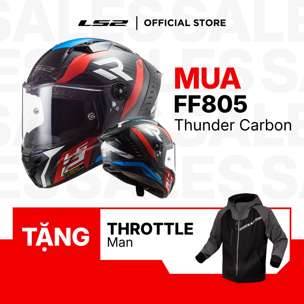 [Mua 1 Tặng 1] Mũ Bảo Hiểm Fullface Racing LS2 FF805 Thunder Carbon Chuẩn ECE2205 Nhẹ An Toàn Tourin