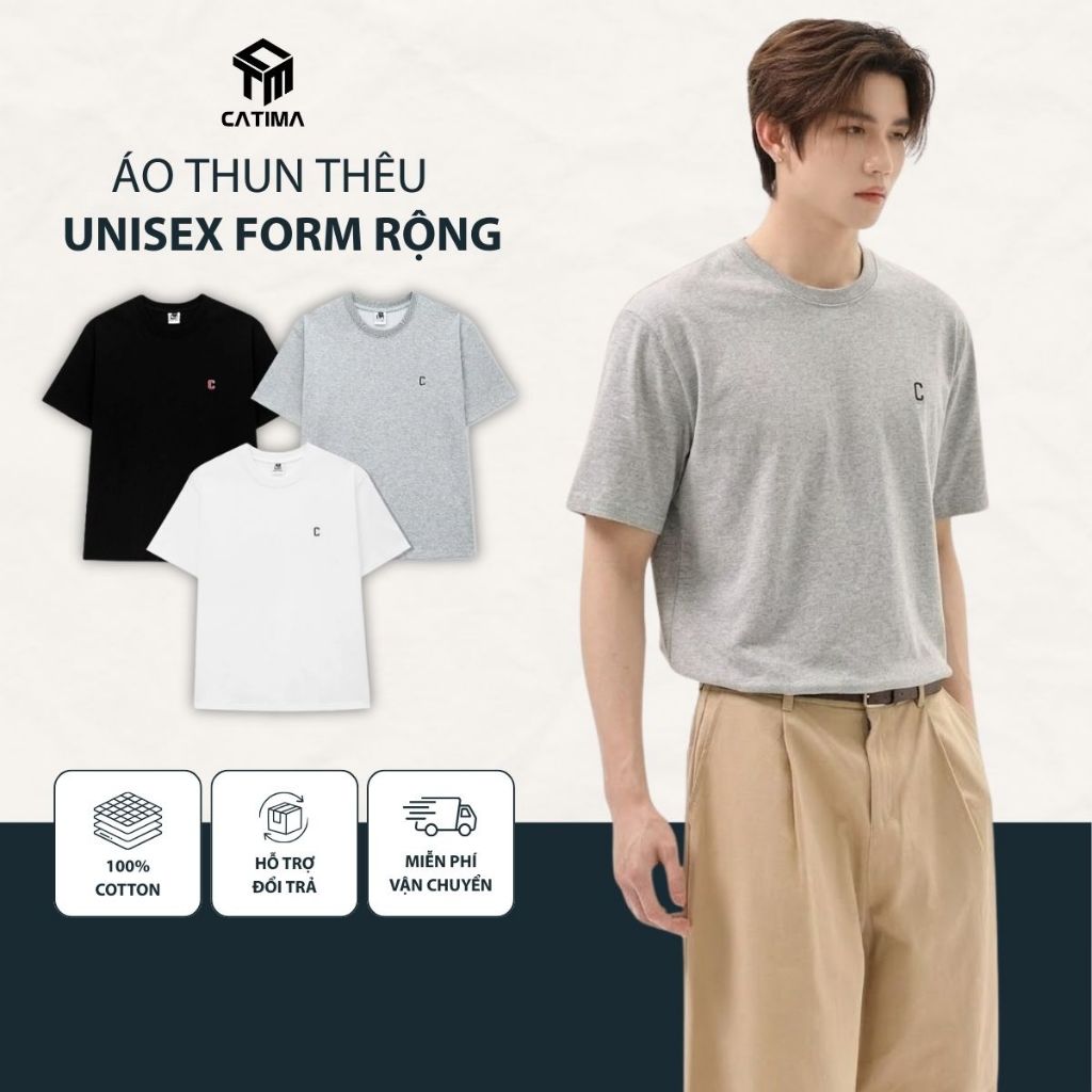 Áo Thun Thêu CATIMA Hot Trend 2025 Cotton 100% Unisex Form Rộng Tay Lỡ Oversize m2