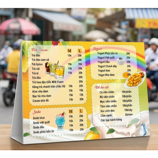 Menu Cầm Tay cán Formex 5mm In 2 mặt Thiết Kế Theo Yêu Cầu  Khổ A4 A3