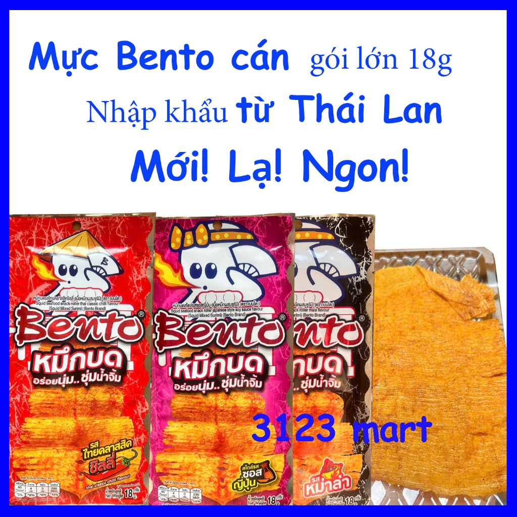 (SỈ từ 2,5,12) (gói lớn 18g) Mực Bento CÁN nhập khẩu Thái Lan đủ vị đỏ, đen, hồng.