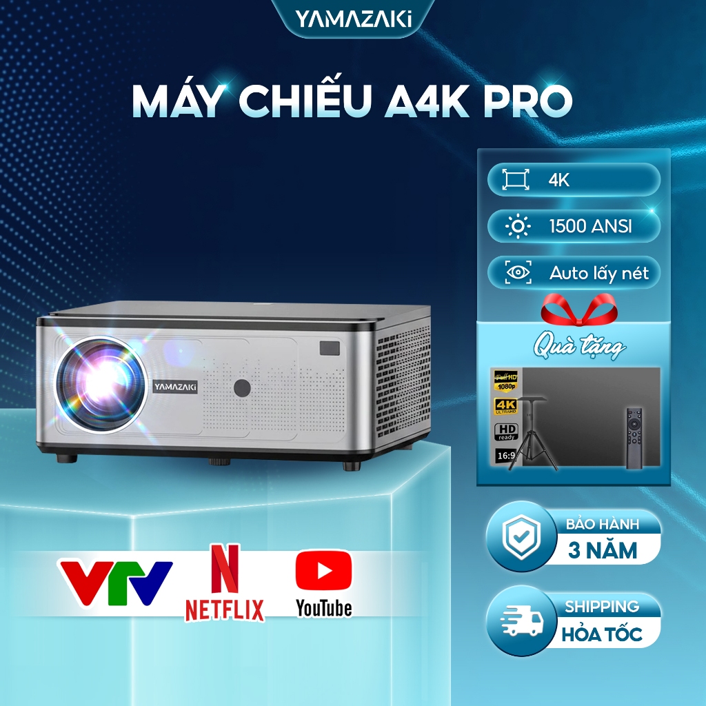 Máy Chiếu Mini Yamazaki A4K FULL HD 4K Thiết Kế Sang Trọng Độ Sáng 1200 ANSI Phù Hợp Chiếu Phim Phòn