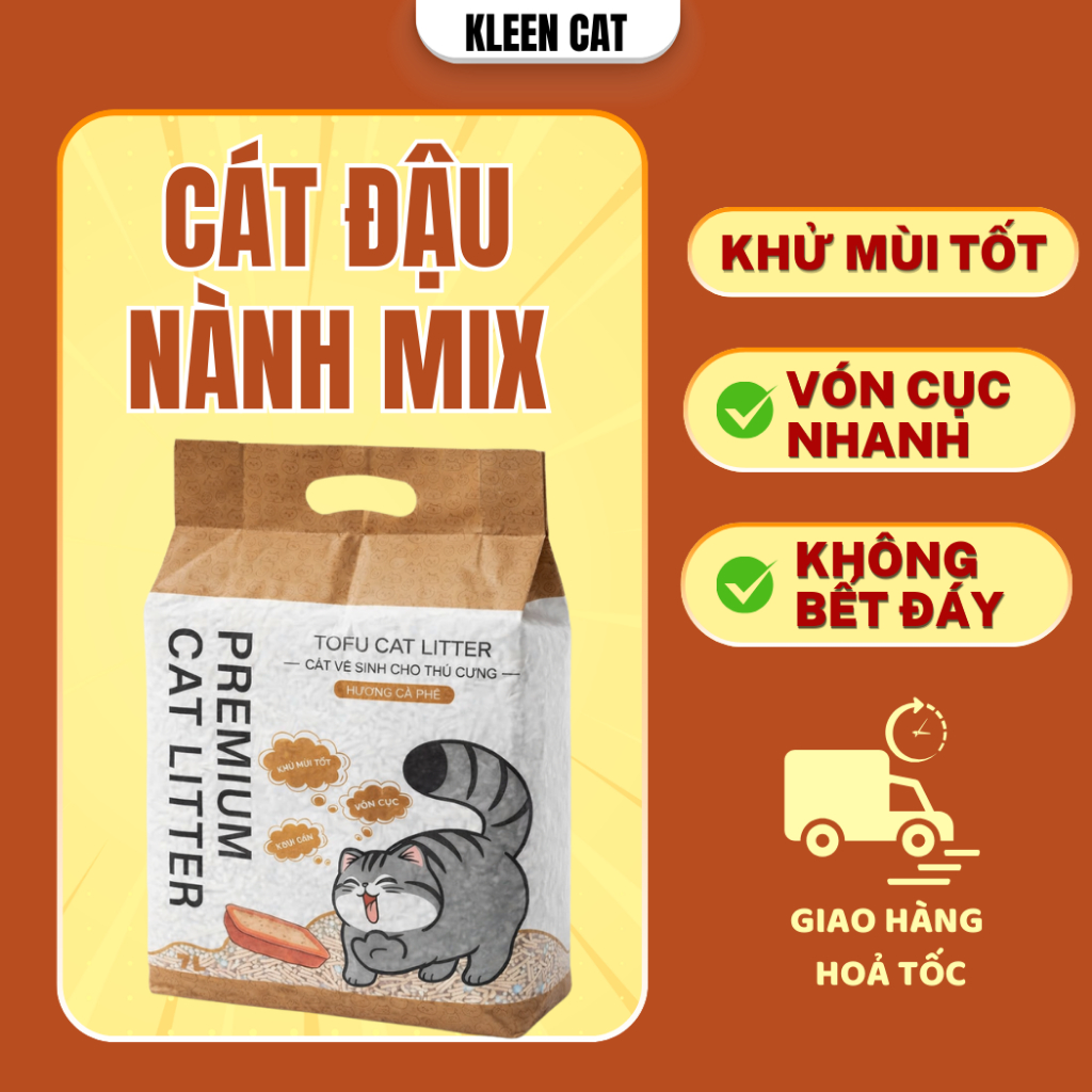 Cát vệ sinh cho mèo Đậu Nành Mix Đất Sét Kleen Cat 7L, Cát Mèo Tan Trong Nước Xả Bồn Cầu