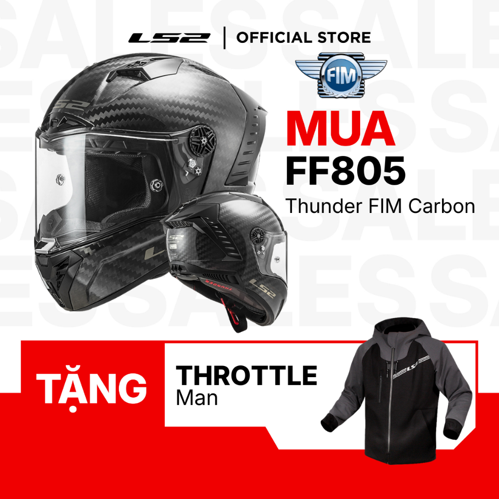 [Mua 1 Tặng 1] Mũ Bảo Hiểm Fullface Racing LS2 FF805 Thunder FIM Carbon An Toàn Chuẩn Đua Touring Ph