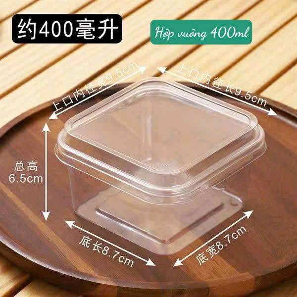 Combo 50 Hộp Nhựa Vuông Trong Suốt 400ml – Đựng Bánh Lạnh, Tiramisu, Mousse, Panna Cotta [JLH10-6]