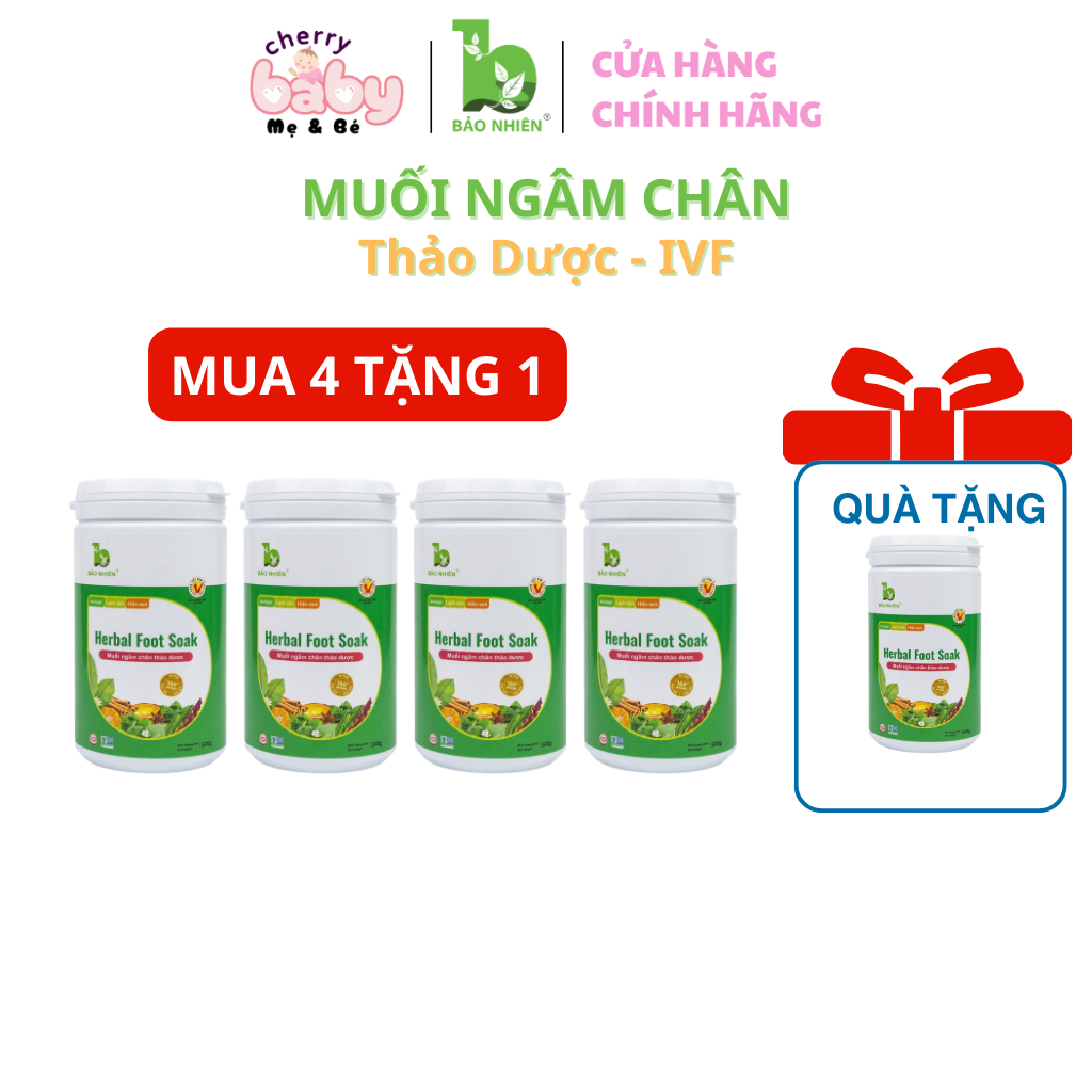 COMBO 4 TẶNG 1 - Muối ngâm chân thảo dược IVF Bảo Nhiên - Giữ ấm tử cung - Hũ 500Gr