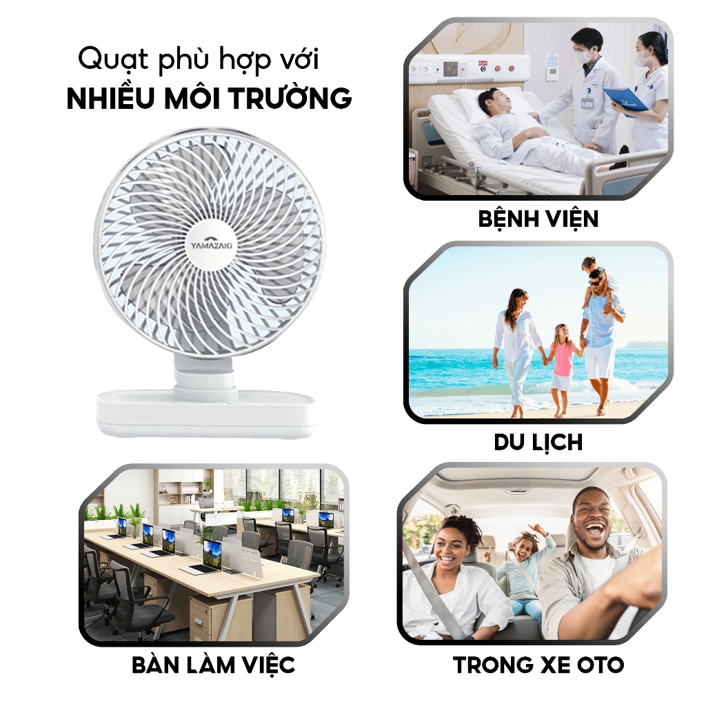 Quạt Mini Tích Điện Để Bàn YAMAZAKI 2800- 4500mAh Để Văn Phòng Không Ồn Tiếng Động Cơ | BigBuy360 - bigbuy360.vn