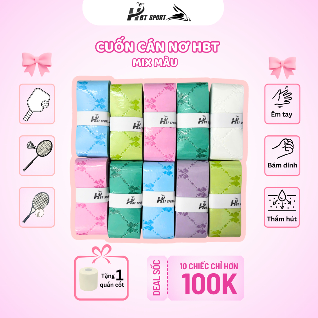 [Combo Nàng Thơ] Quấn Cán Nơ HBT Cầu Lông, Quấn Cán Pickleball Siêu Xinh Tặng 1 Quấn Cốt