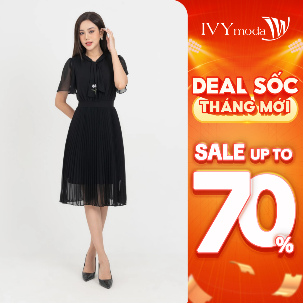 Đầm lụa nữ thêu hoa IVY moda MS 48M7505