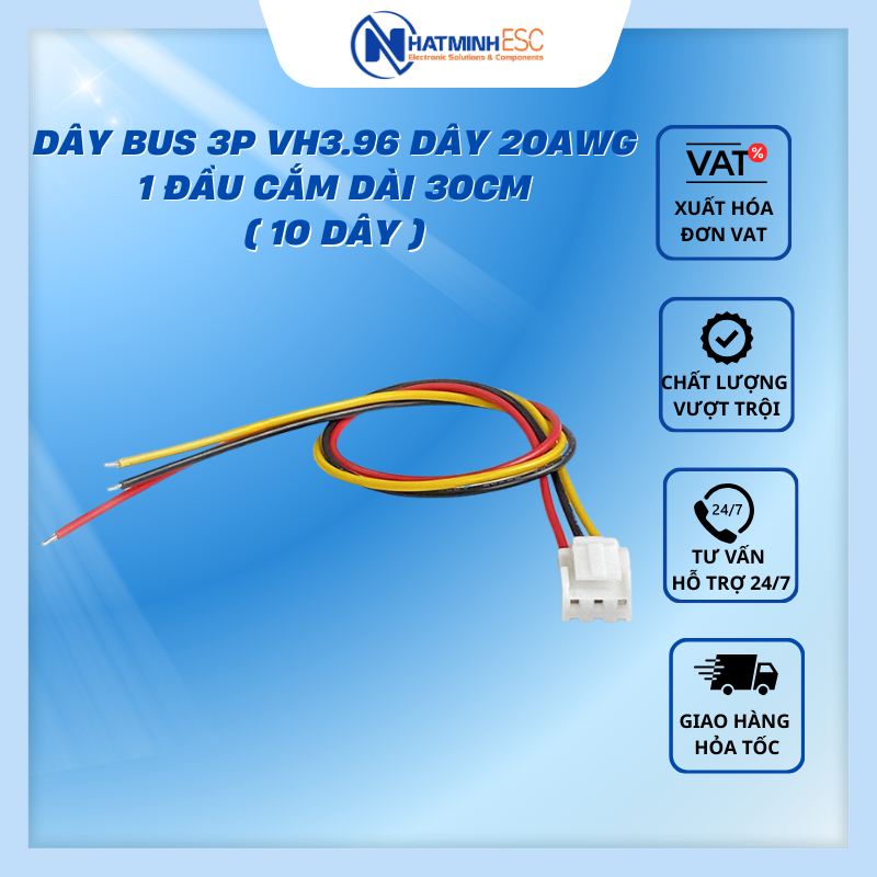 Combo 10 Dây bus 3P VH3.96 dây 20AWG 1 đầu cắm dài 30cm