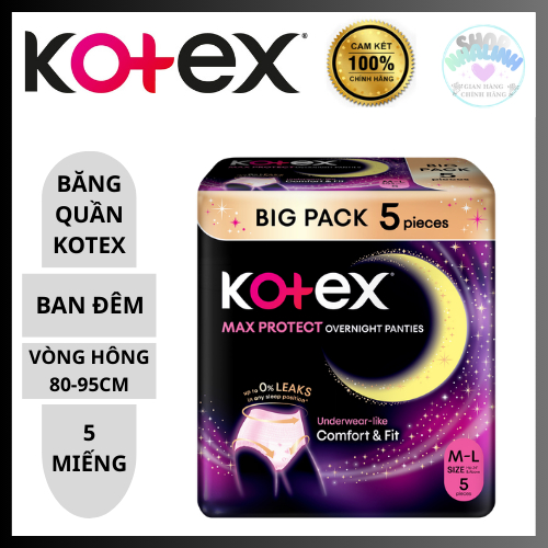 Băng Vệ Sinh Kotex Ban Đêm Dạng Quần cỡ ML 5 miếng