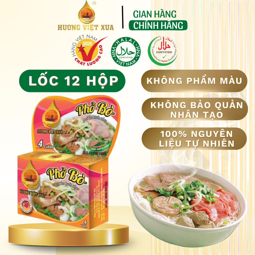 Lốc 12 Hộp Viên gia vị Phở Bò Hương Việt Xưa 75 gram 4 Viên 1 Hộp Gia Vị Nấu Phở Bò Viên Gia Vị Hoàn