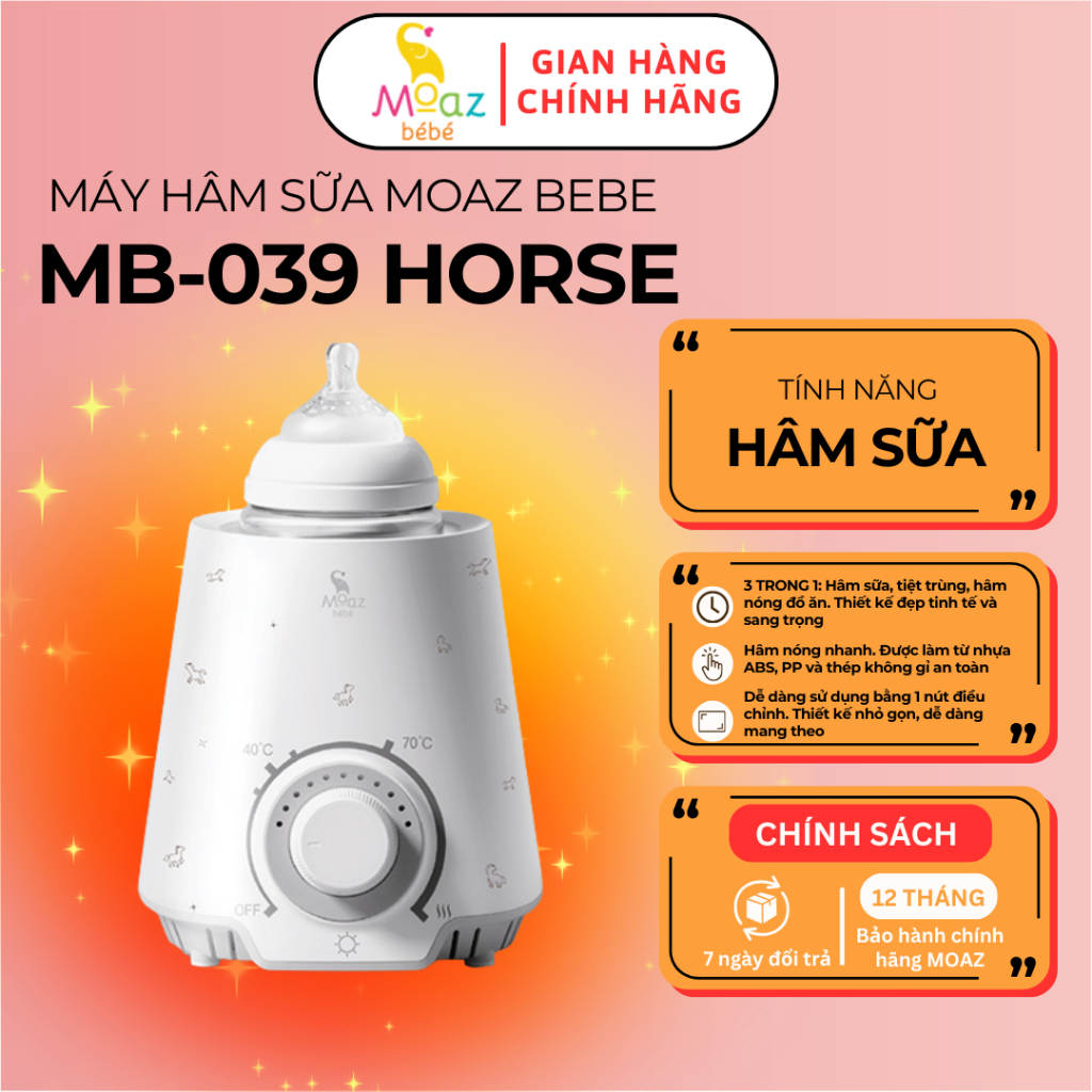 Máy hâm sữa tiệt trùng Moaz BéBé MB039 Horse, hâm sữa, tiệt trùng, hâm nóng đồ ăn