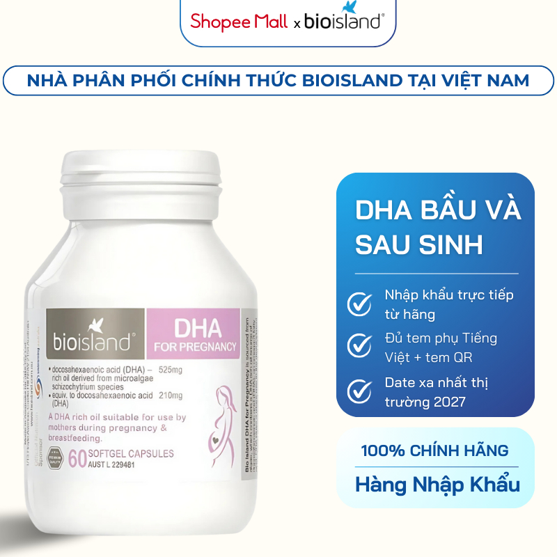 Viên Uống DHA Bioisland Cho Mẹ Bầu Và Sau Sinh Giúp Tăng Cường Trí Não Cho Mẹ - Phát Triển Não Bộ Thai Nhi