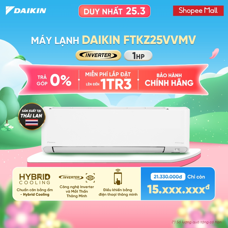 [MIỄN PHÍ LẮP ĐẶT 1TR3] Điều Hòa Inverter 1 chiều Cao Cấp FTKZ25VVMV - 1HP 9000TBU